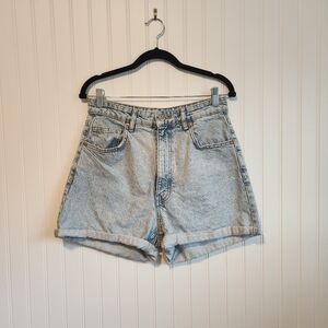 ZARA Light Blue Wash Cotton Blend High Rise Waisted Denim Jean Shorts 8